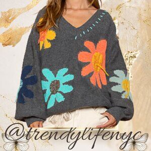 #101 POL V-neck, Balloon Sleeve Sweater